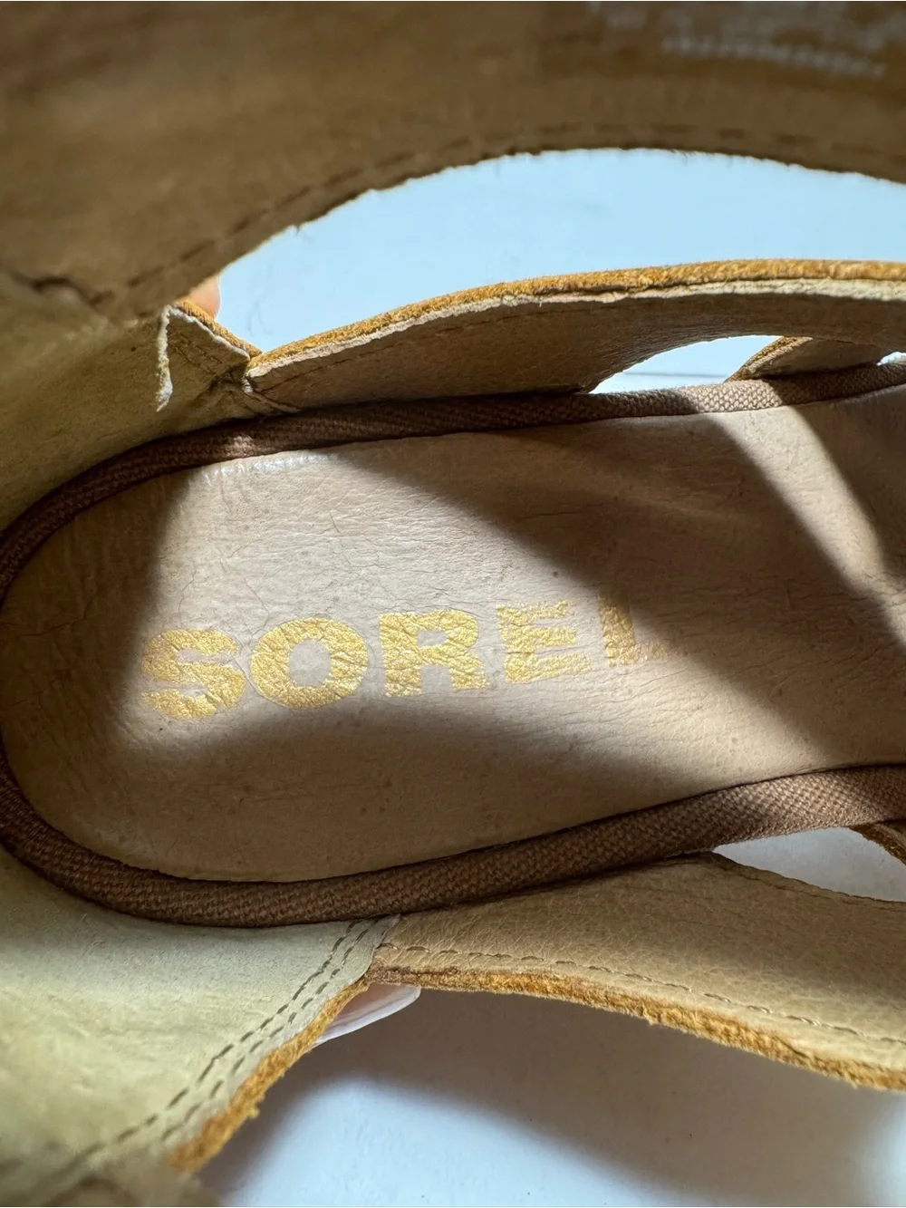 Sorel Tan Leather Joanie Il Lace Up Ankle Wedge Heel Strappy Sandals Size 9